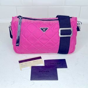 💯 Auth Prada Tessuto diamond quilted pink nylon crossbody bag